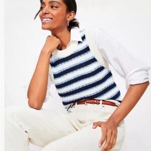 LOFT Blue and White Knit Sweater Vest